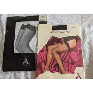 Aire Lacey Garter Top Thigh Highs NIP, Size 1 (SM), Black, Bow on Top VTG